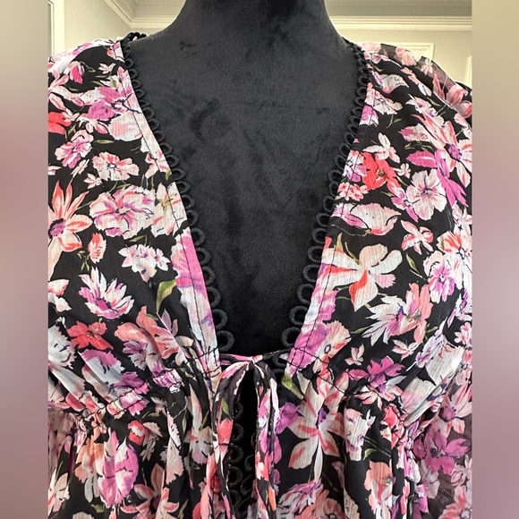 Nasty Gal Floral Chiffon Balloon Sleeve Blouse Women US Size 8 UK 12 - Picture 8 of 14